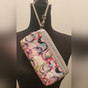 Coach Wristlet Double Zip with Silver Leather Trim